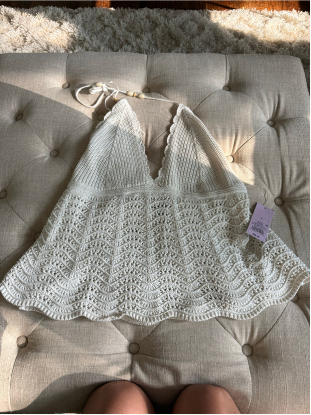NWT Women's Wild Fable Crochet Halter Tank Top Cream Size L